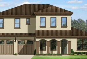 Exterior image of a two story Capra Model Home.